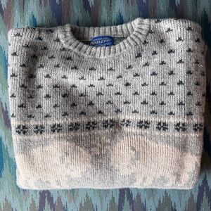 Pendleton Men's L Cream and Gray Patterned Wool Crewneck Sweater